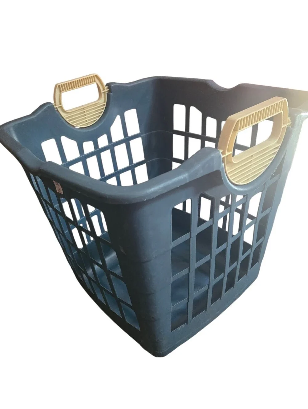 Durable Navy Blue Laundry Basket With Cream Colored  Rotating Handles